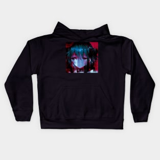 Corrupted - Anime Girl Glitchcore Portrait Kids Hoodie